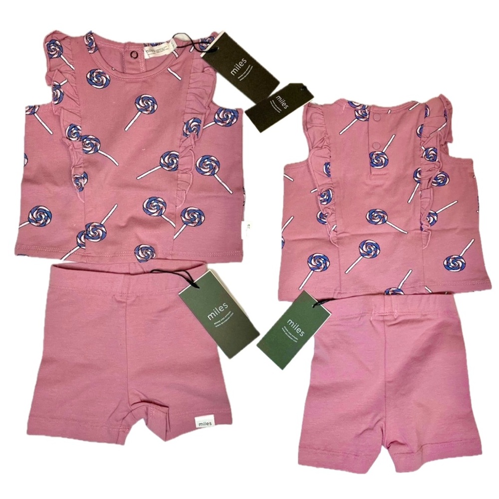 Miles the label 2-Piece Bamboo Set - biker shorts and ruffle bamboo top  NWT